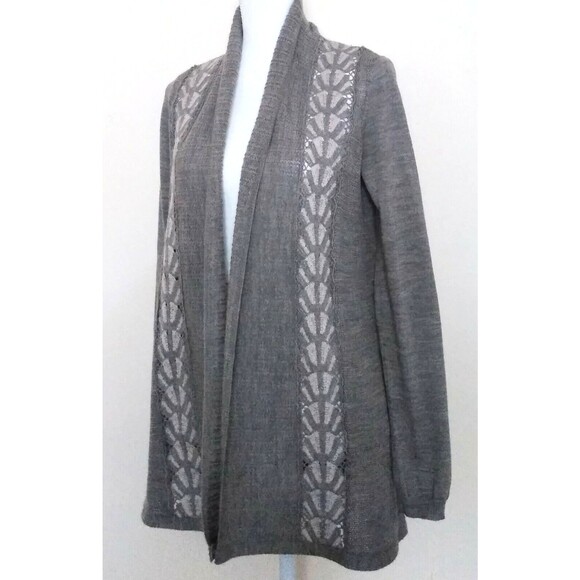 Anthropologie Knitted & Knotted Gray Open Front Knit Wool Blend Cardigan Sz S - Picture 2 of 8